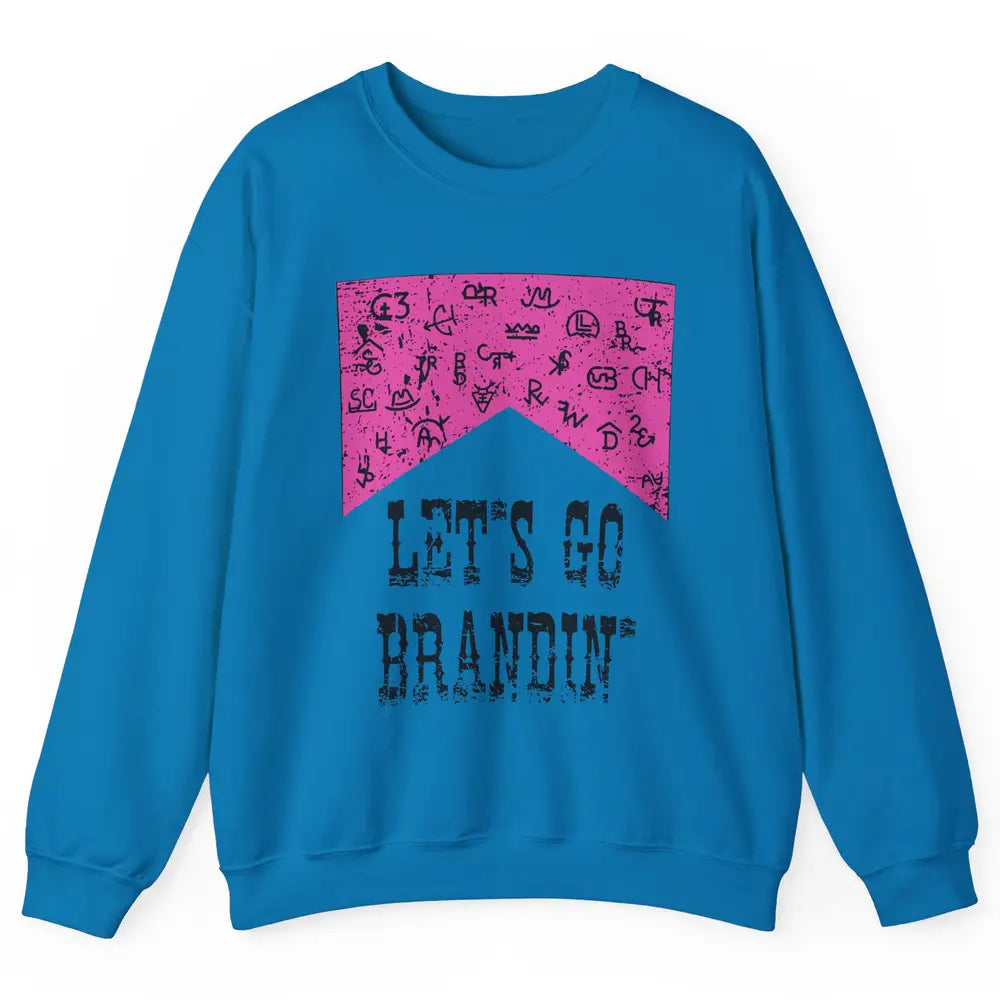 Retro Cowboy Hat Let's Go Brandin' Western Country Symbols Unisex Crewneck Sweatshirt