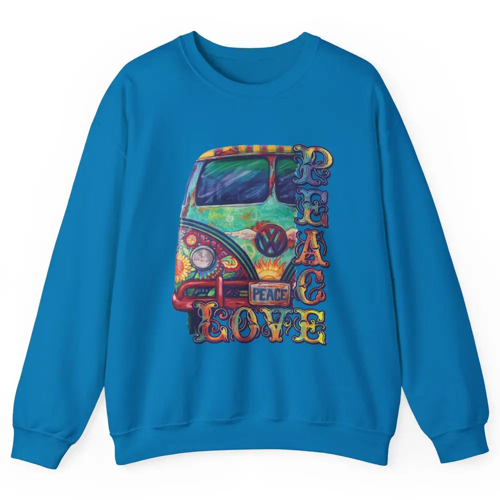 Peace And Love Hippie Van Peacemobile Vintage Gift Camping Unisex Crewneck Sweatshirt