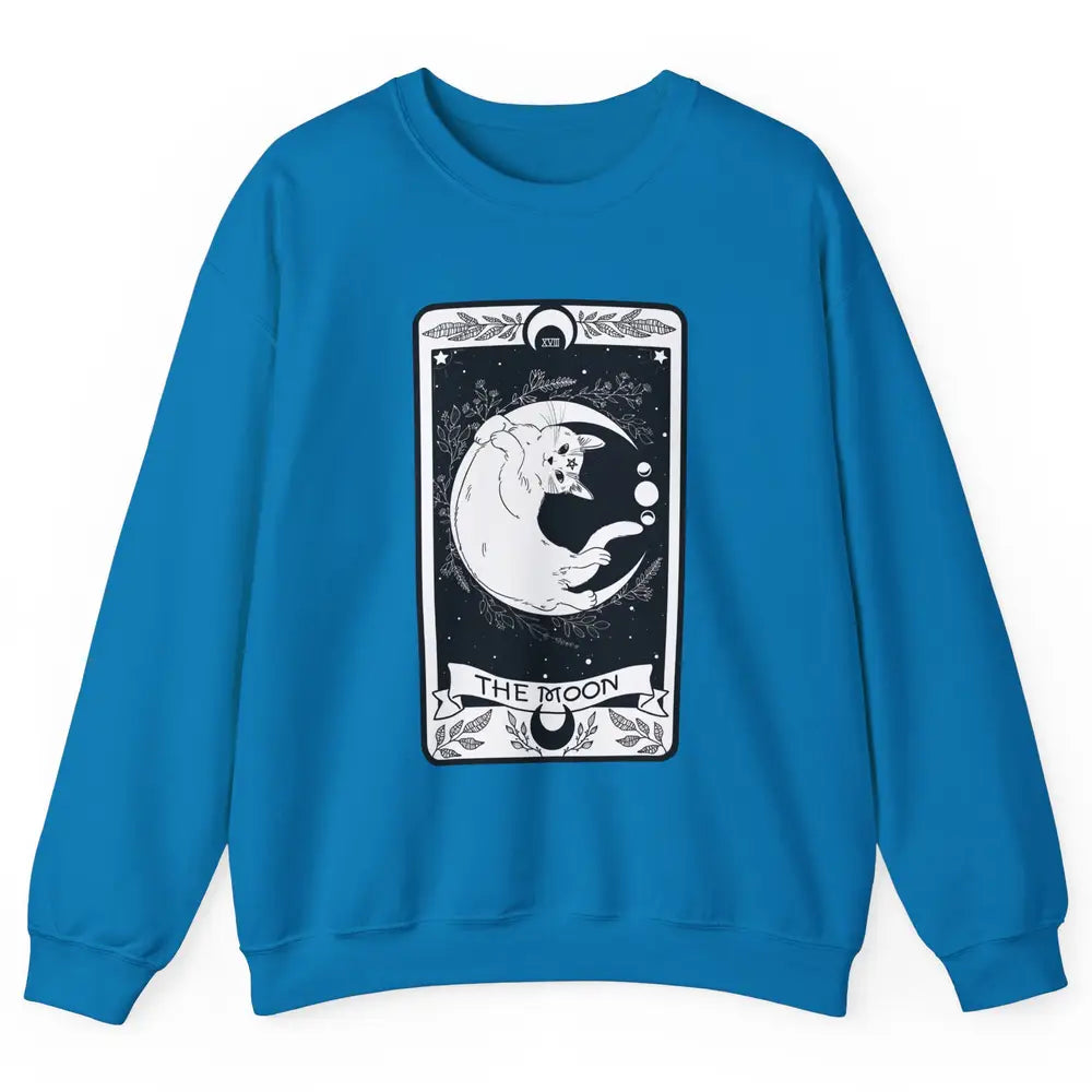 Retro Halloween Gothic Cat The Moon Tarot Card Witchcraft Unisex Crewneck Sweatshirt