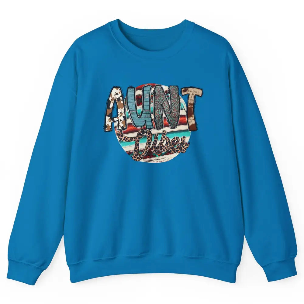 Retro Aunt Vibes Western Aunt Cowhide Leopard Auntie Gift Unisex Crewneck Sweatshirt