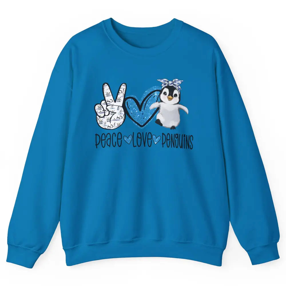 Peace Love Penguins With Headband Baby Penguins Lovers Gift Unisex Crewneck Sweatshirt