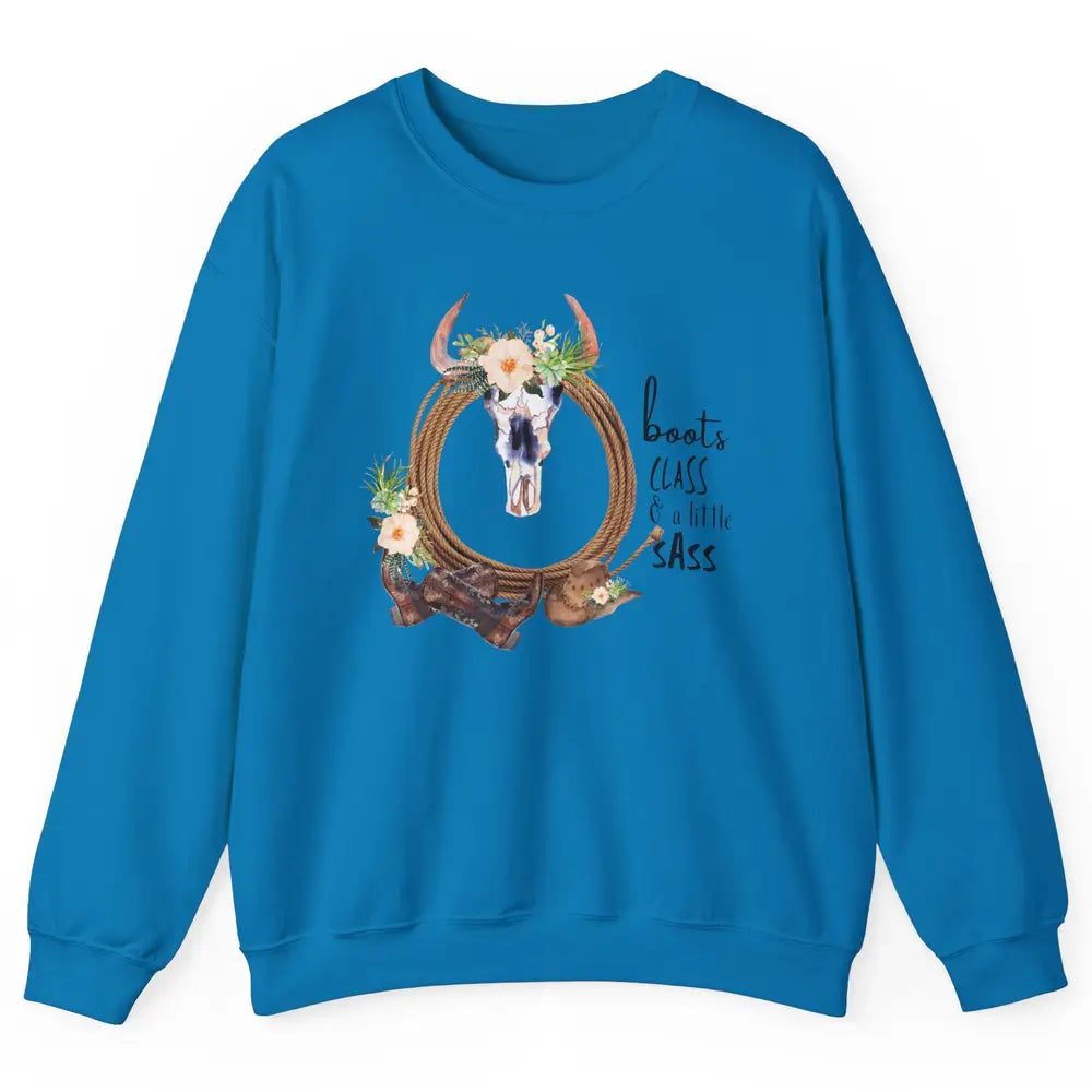 Retro Cowgirl Boots And Hat Boots Class A Little Sass Cowboy Unisex Crewneck Sweatshirt