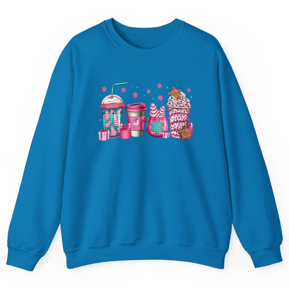 Pink Christmas Coffee Christmas Tree Cake Christmas Lovers Unisex Crewneck Sweatshirt