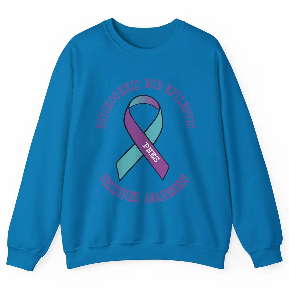 Psychogenic Non-epileptic Seizures PNES Purple Teal Ribbon Unisex Crewneck Sweatshirt