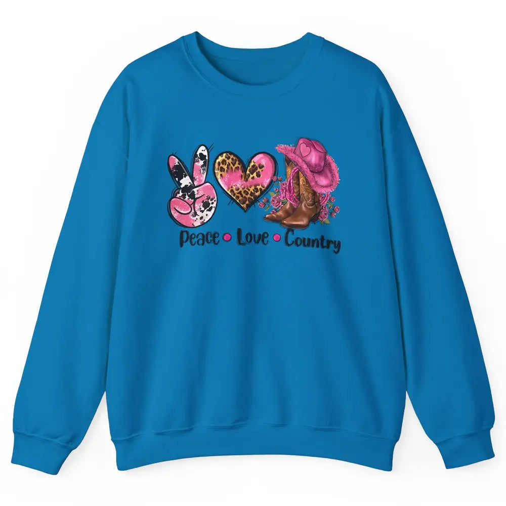 Retro Cowgirl Boots Hat Peace Love Country Western Country Unisex Crewneck Sweatshirt