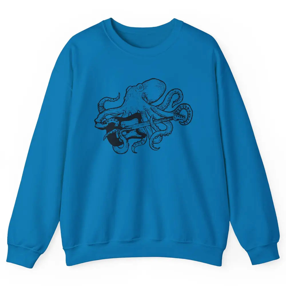 Retro Octopus Electric Guitar Octopus Guitarist Musician Unisex Crewneck Sweatshirt