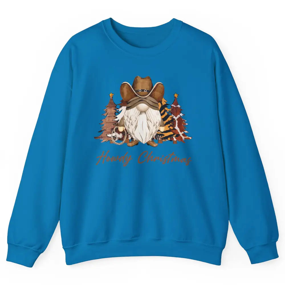 Retro Leopard Cowboy Gnome Howdy Christmas Western Holiday Unisex Crewneck Sweatshirt