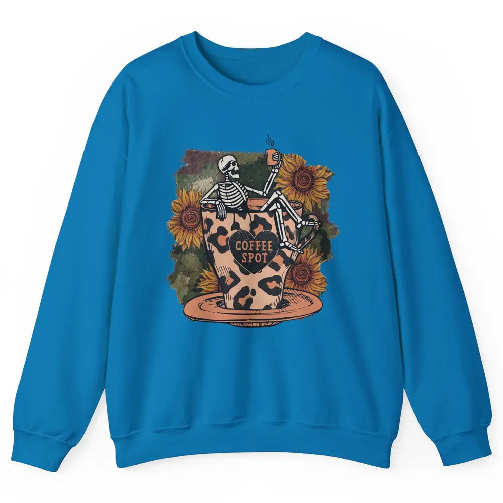 Sunflower Skeleton Dead Inside But Caffeinated Coffee Lovers Unisex Crewneck Sweatshirt