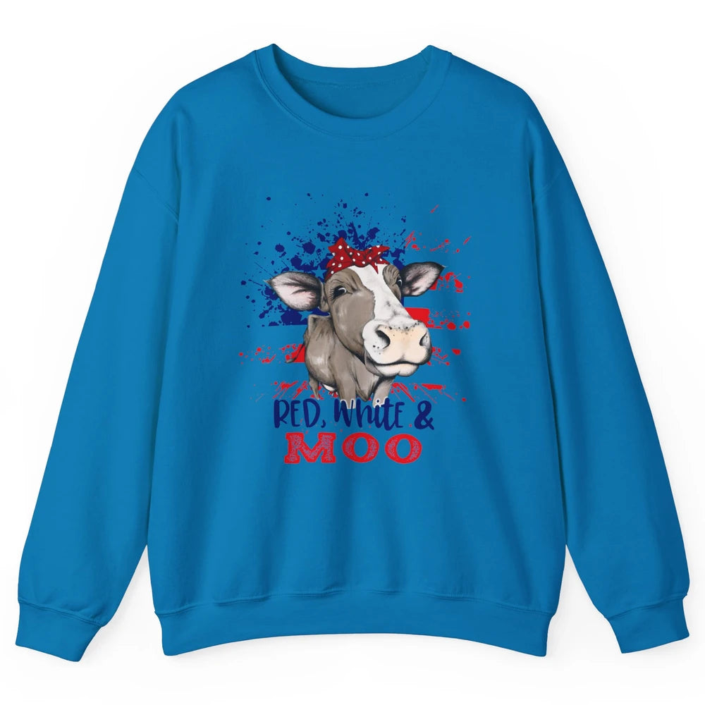 Red White Moo Cow America Flag 4th of July Patriotic Unisex Crewneck Sweatshirt
