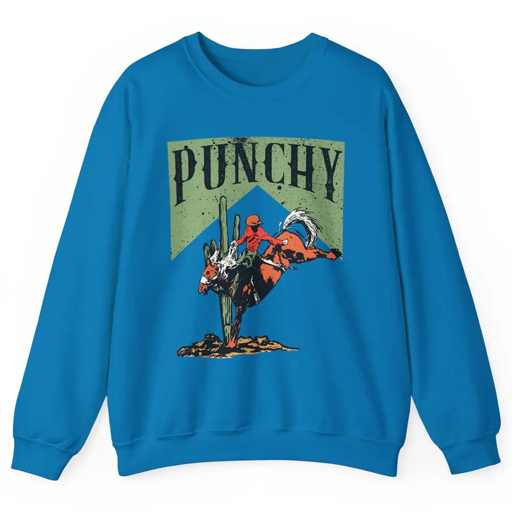 Retro Cowboy Rodeo Punchy Bucking Horse Western Country Unisex Crewneck Sweatshirt