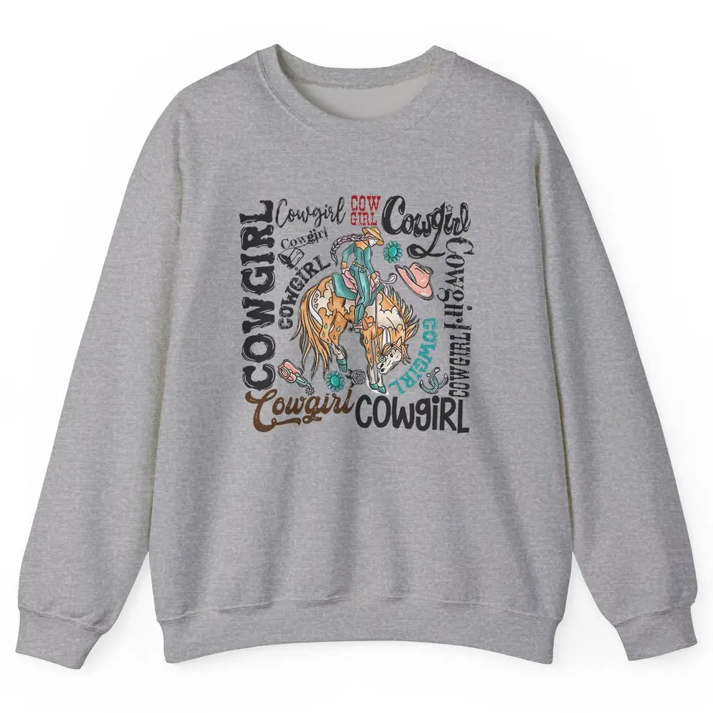Retro Cowgirl Rodeo Wild Western Country Cowboy Hat Unisex Crewneck Sweatshirt