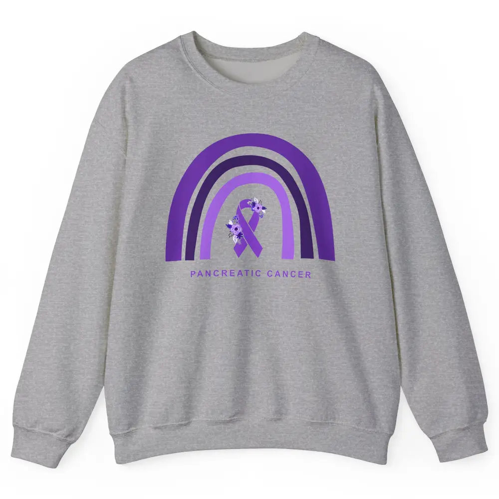Pancreatic Cancer Awareness Floral Purple Ribbon Rainbow Unisex Crewneck Sweatshirt