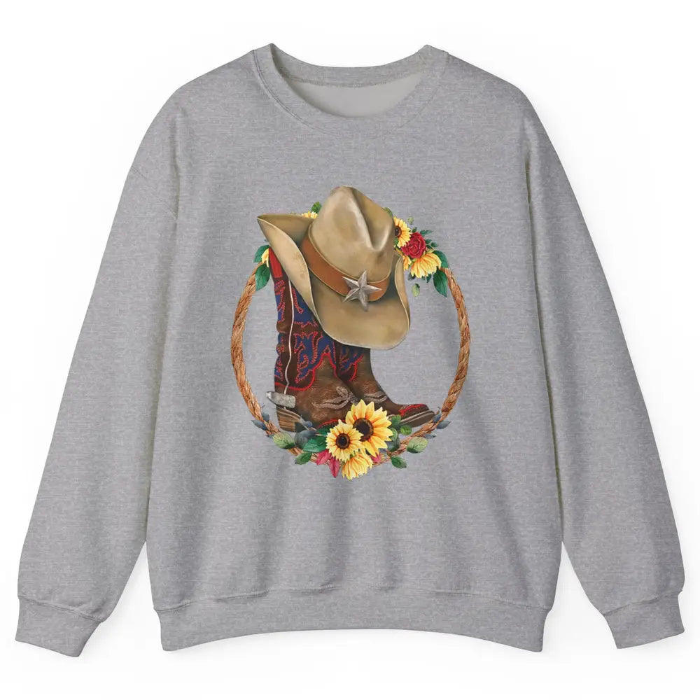 Retro Cowboy Boots Sunflower Let's Go Girls Western Cowgirls Unisex Crewneck Sweatshirt