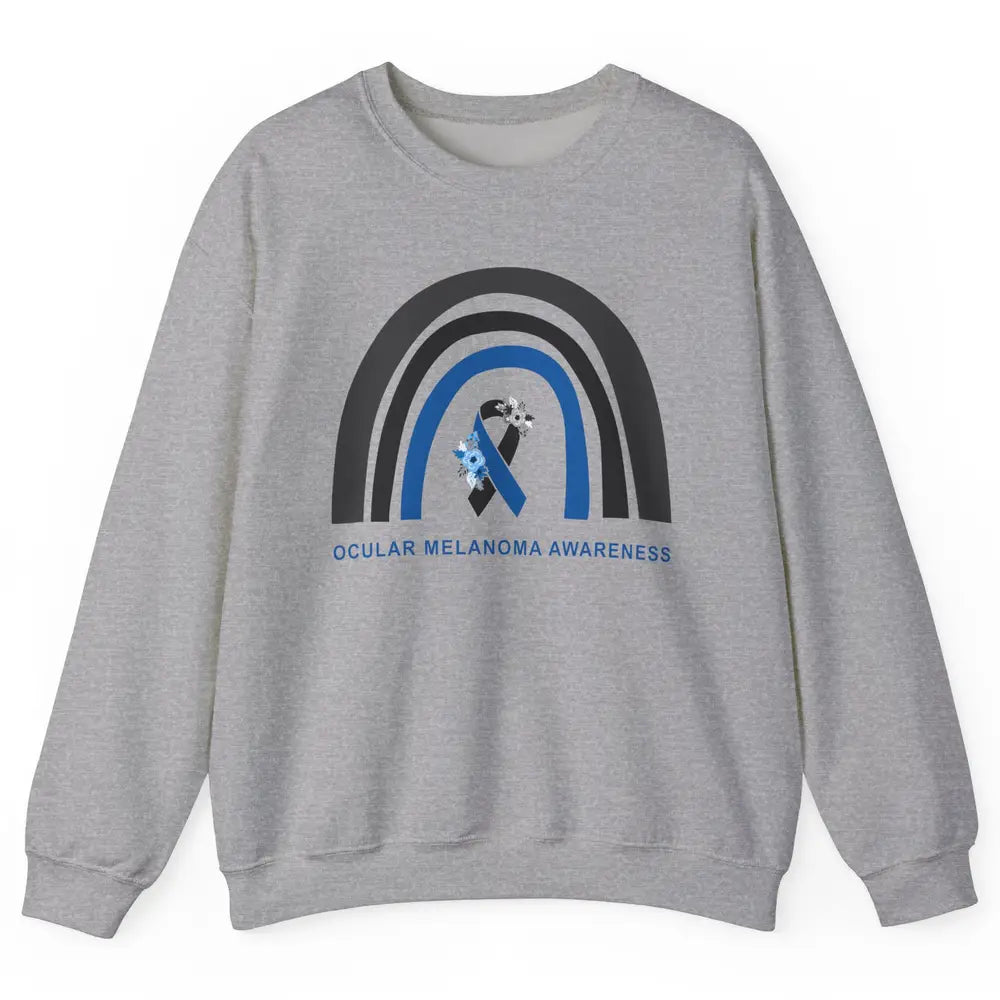 Ocular Melanoma Awareness Floral Black Blue Ribbon Rainbow Unisex Crewneck Sweatshirt