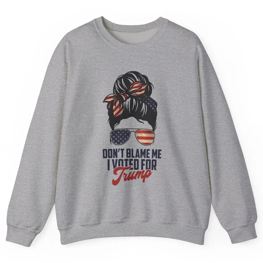 Retro Messy Bun US Flag Glasses I Voted For Trump Republican Unisex Crewneck Sweatshirt