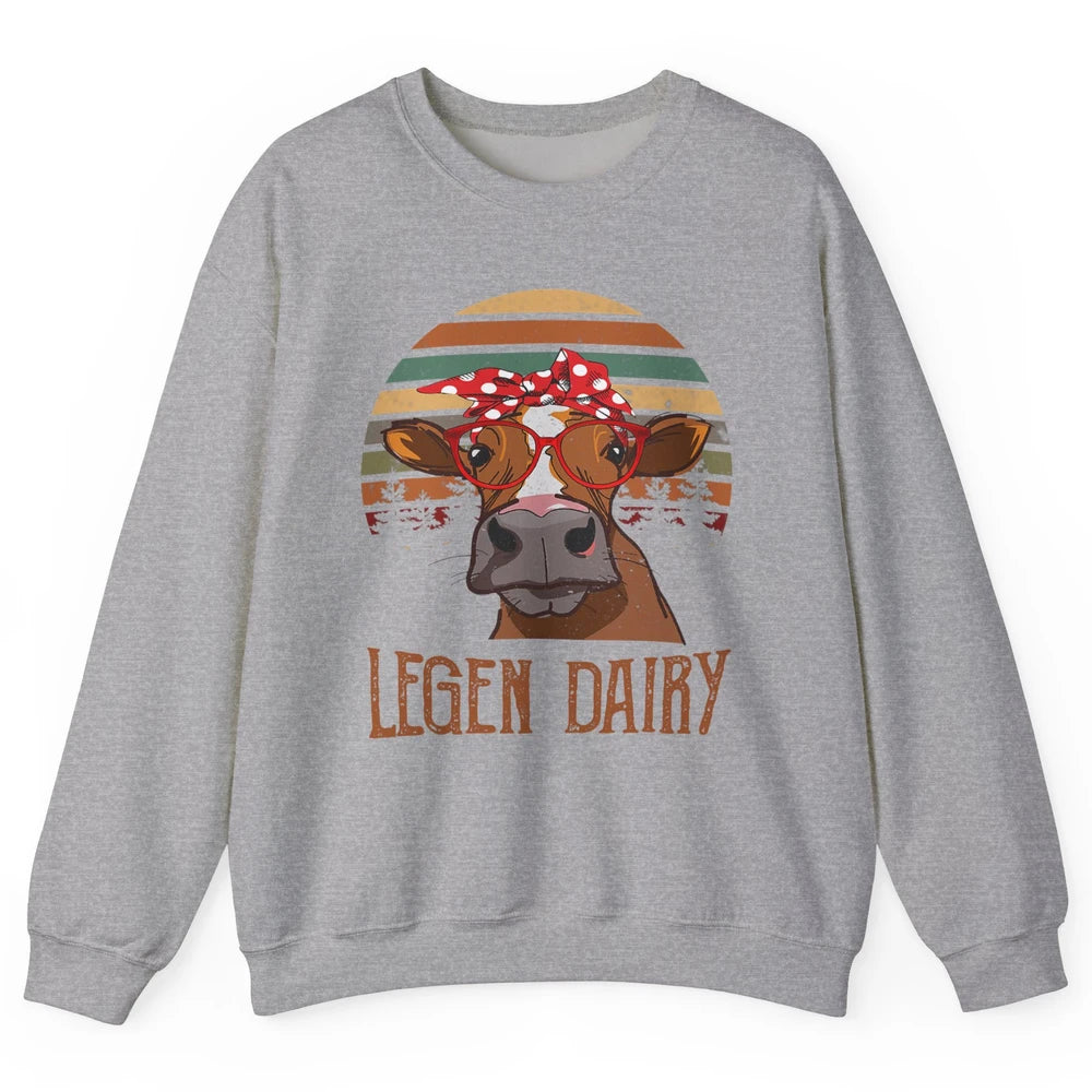 Retro Funny Highland Cow Legend Dairy Heifer Farm Animal Unisex Crewneck Sweatshirt