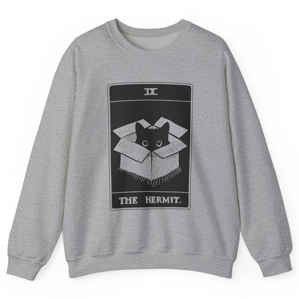 Retro Halloween Black Cat The Hermit Tarot Card Witchcraft Unisex Crewneck Sweatshirt