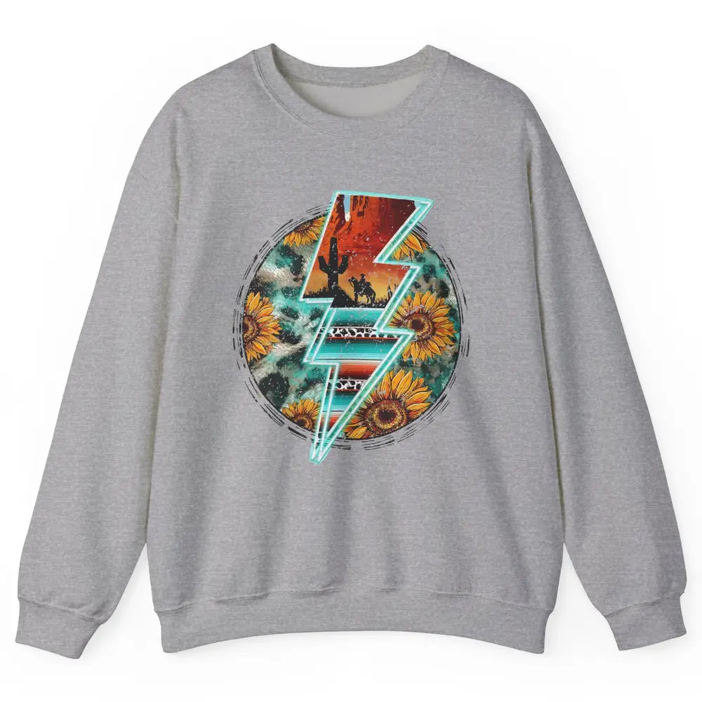 Sunflower Cowhide Cowboy Desert Lightning Bolt Western Girl Unisex Crewneck Sweatshirt