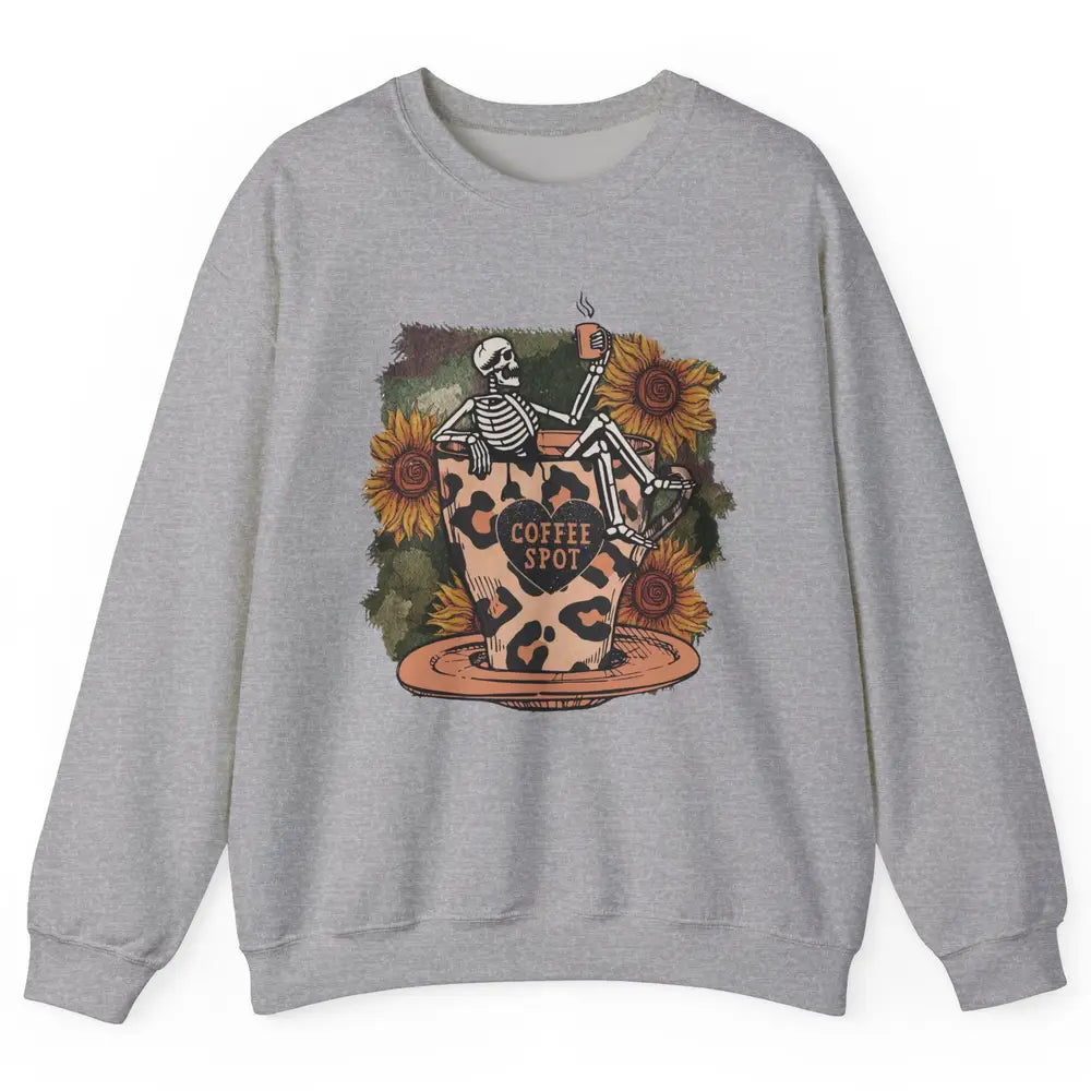 Sunflower Skeleton Dead Inside But Caffeinated Coffee Lovers Unisex Crewneck Sweatshirt