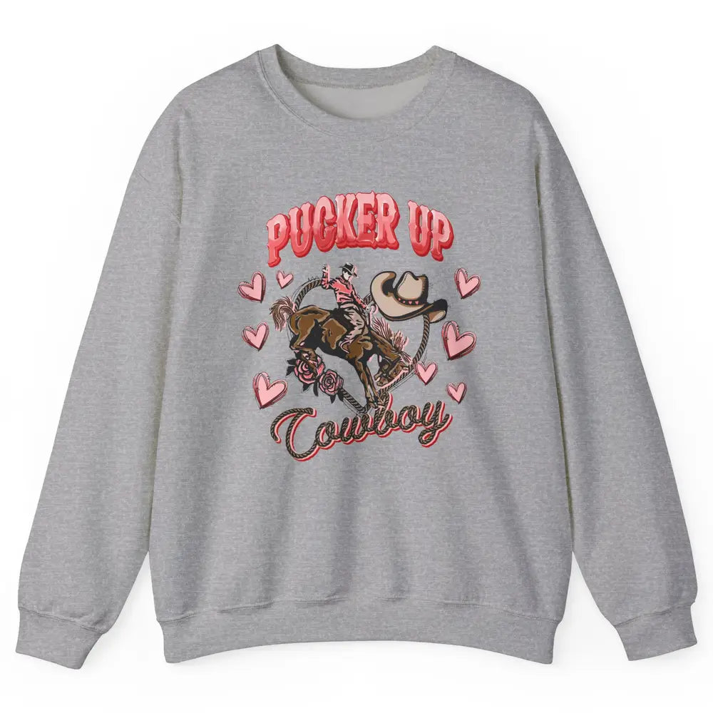 Retro Cowboy Horsing Pucker Up Cowboy Western Valentines Day Unisex Crewneck Sweatshirt