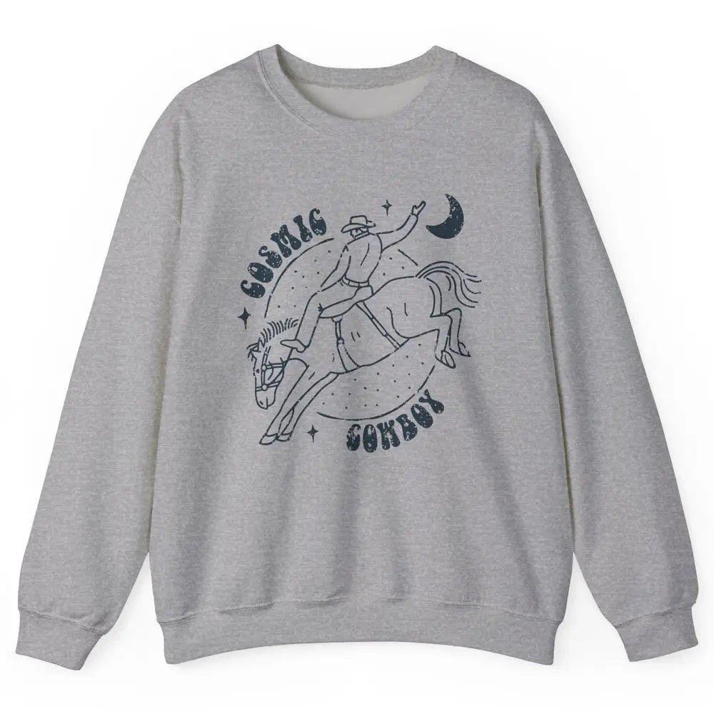 Retro Cowboy Riding Cosmic Cowboy Western Country Cowgirl Unisex Crewneck Sweatshirt
