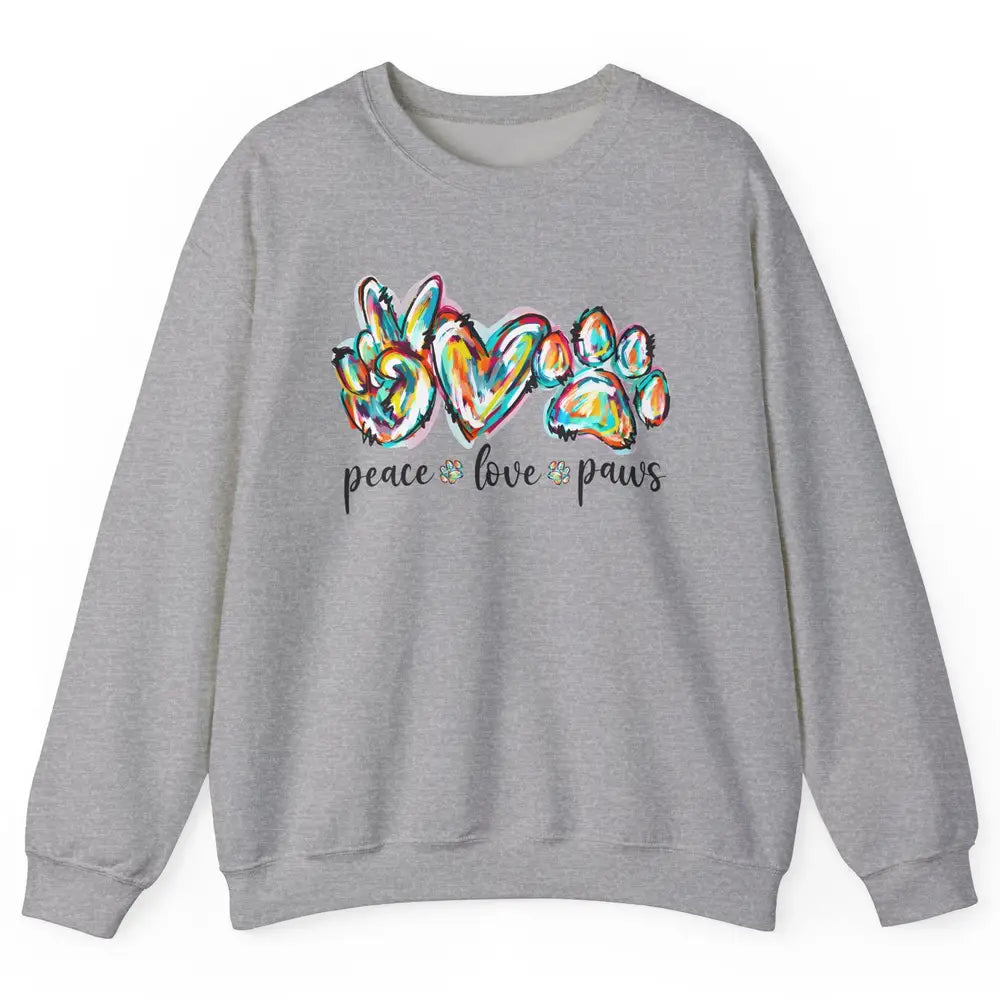 Peace Love Paws Cute Dog Cat Pet Mom Boho Rainbow Fur Lovers Unisex Crewneck Sweatshirt