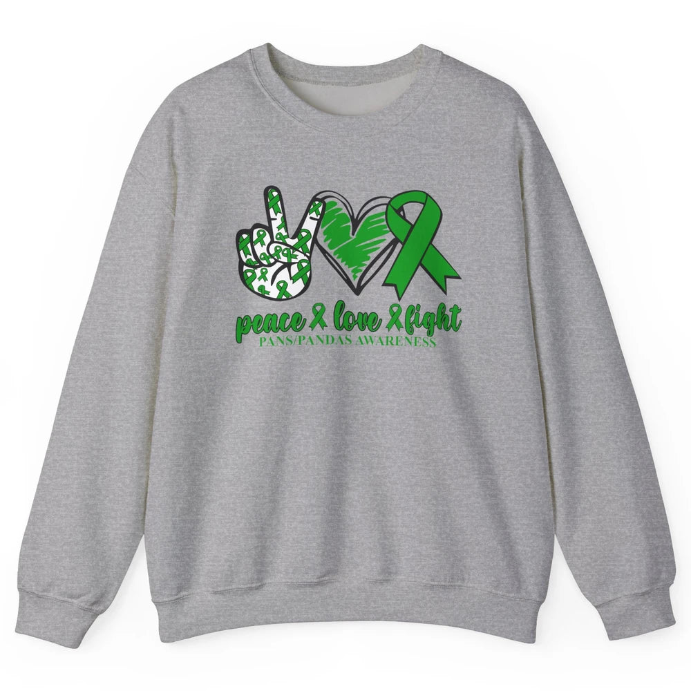 PANS/PANDAS Awareness Green Ribbon Peace Love Cure Unisex Crewneck Sweatshirt