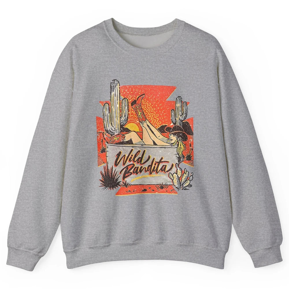 Retro Desert Cactus Cowgirl Wild Bandita Western Country Unisex Crewneck Sweatshirt