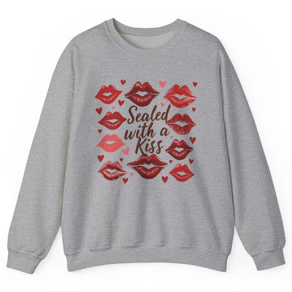 Sealed With A Kiss Sexy Red Lips Happy Valentine's Day Heart Love Unisex Crewneck Sweatshirt