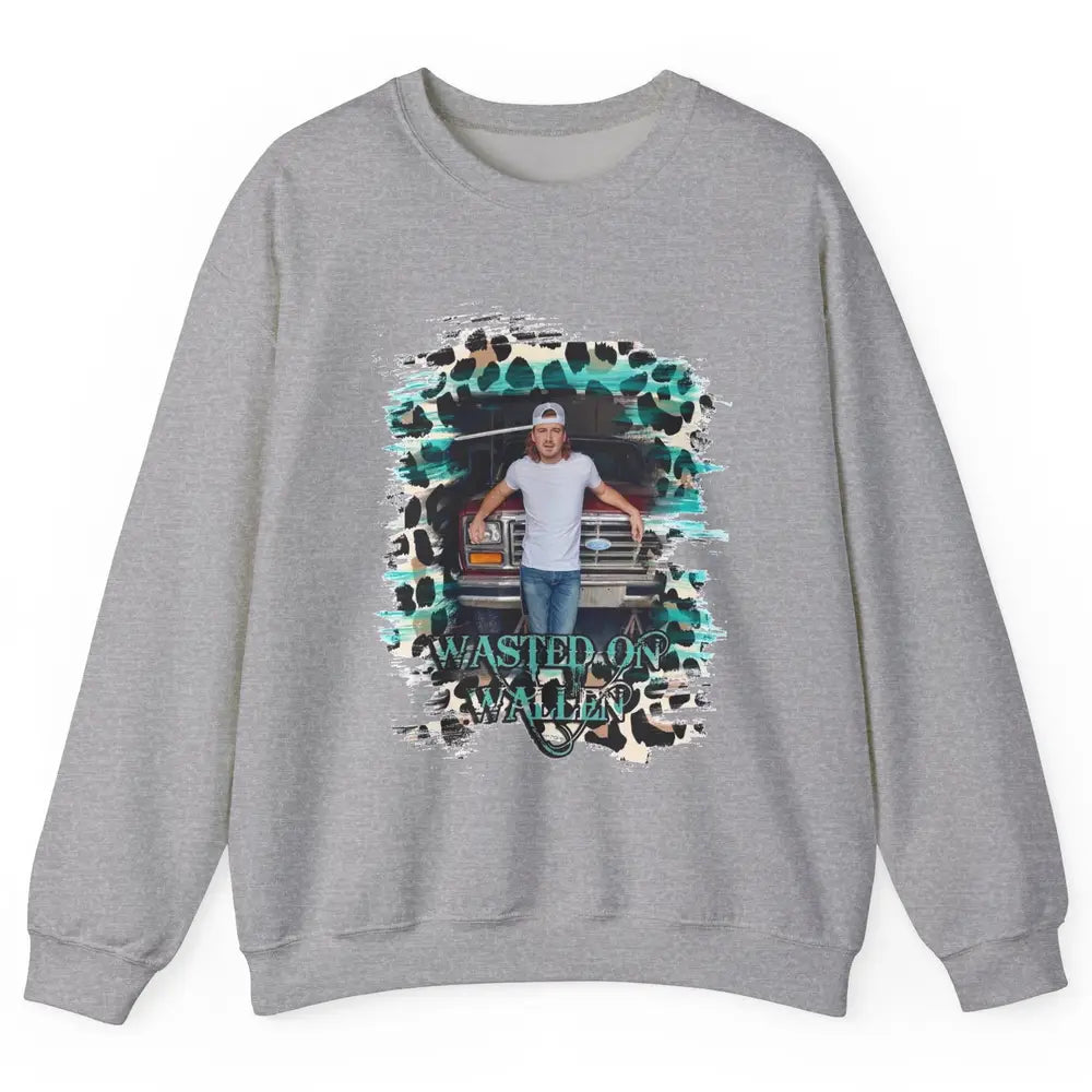 Retro Leopard Wasted On Wallen Turquoise Western Country Unisex Crewneck Sweatshirt