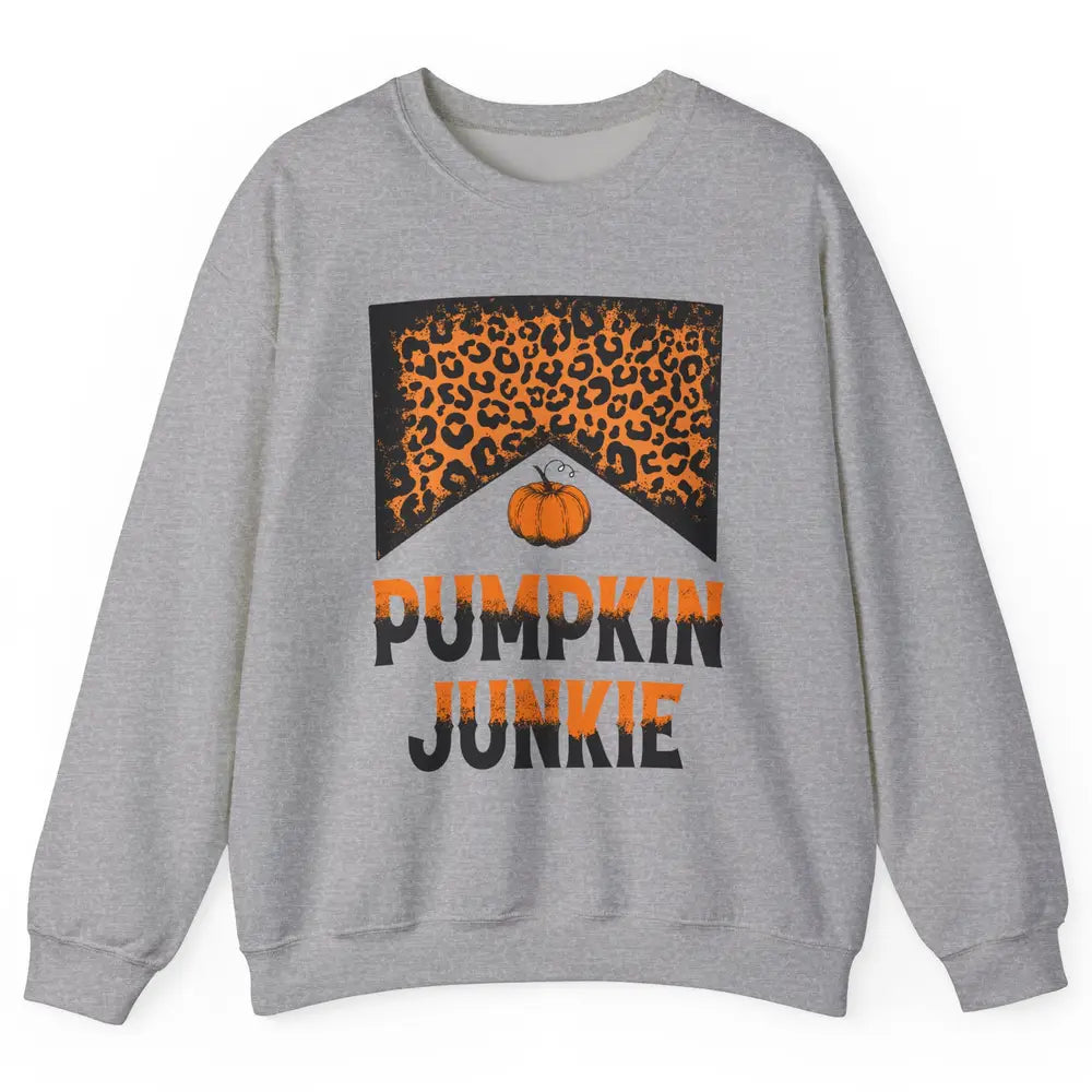 Retro Pumpkin Junkie Leopard Thanksgiving Western Country Unisex Crewneck Sweatshirt