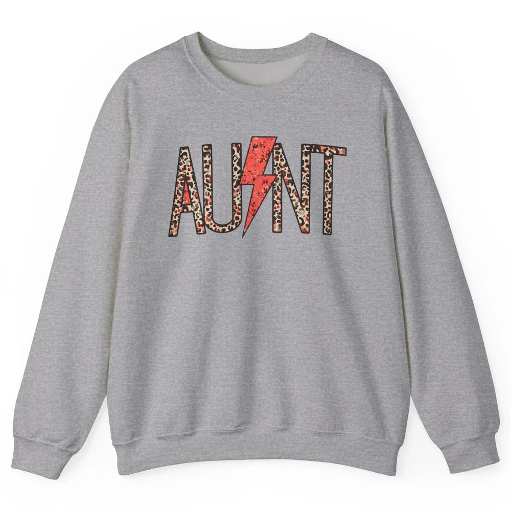Retro Leopard Aunt Lightning Bolt Western Country Auntie Unisex Crewneck Sweatshirt