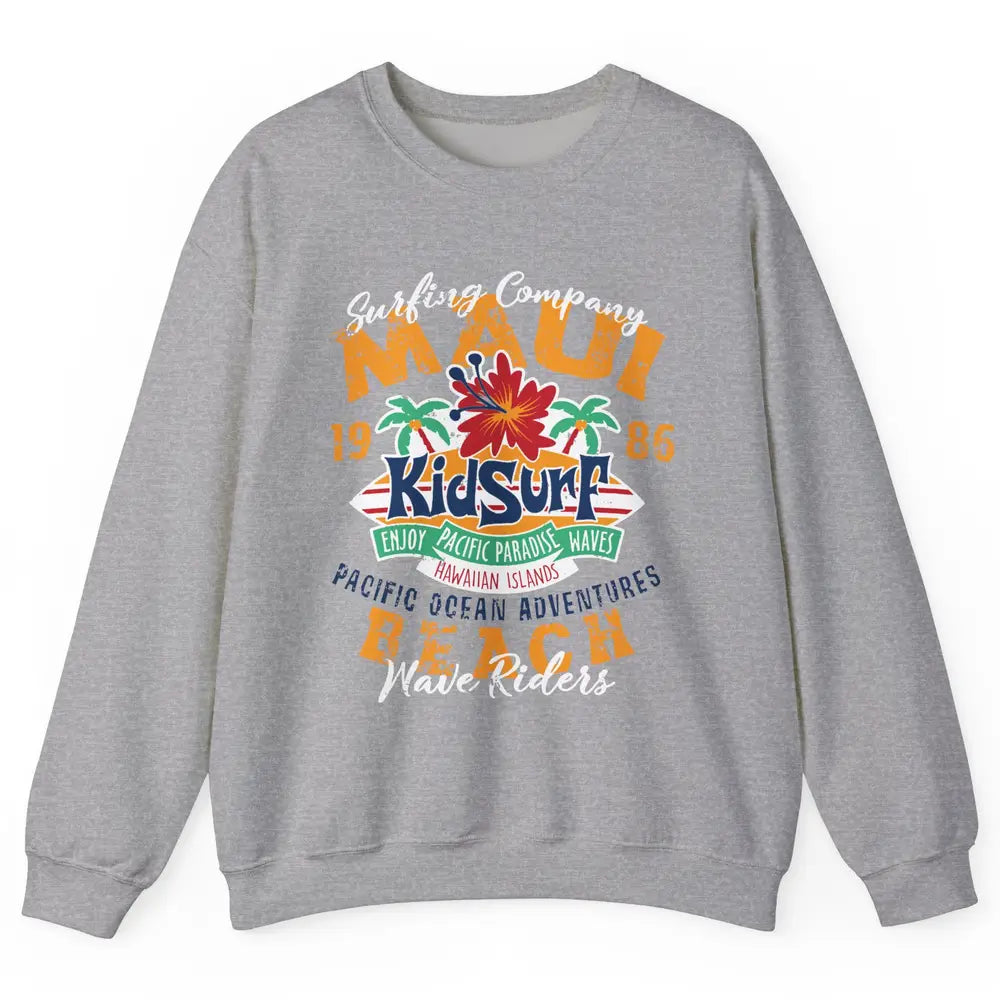 Retro Maui Island 1986 Hawaii Kid Surfing Pacific Paradise Unisex Crewneck Sweatshirt
