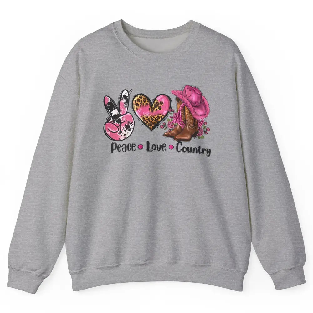 Retro Cowgirl Boots Hat Peace Love Country Western Country Unisex Crewneck Sweatshirt