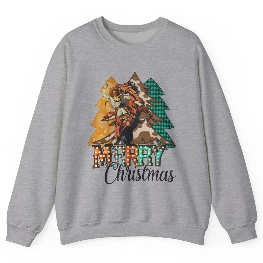 Rodeo Mom Cowgirl Christmas Tree Western Country Cowboy Gift Unisex Crewneck Sweatshirt