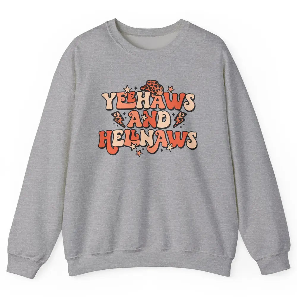 Retro Cowboy Leopard Yeehaws And Hell Naws Western Country Unisex Crewneck Sweatshirt