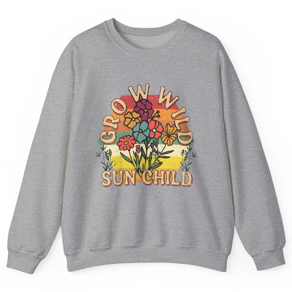 Retro Grow Wild Sun Child 70s Aesthetic Boho Western Summer Unisex Crewneck Sweatshirt
