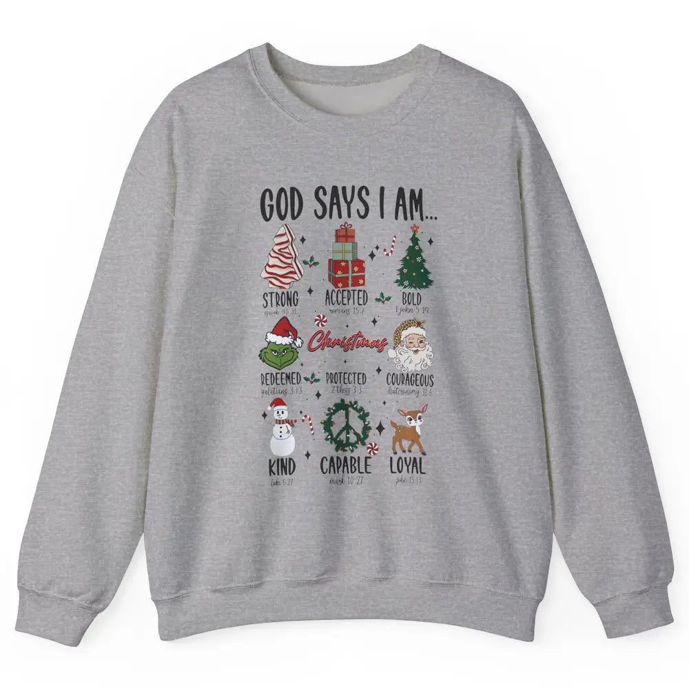 Retro Christmas God Says I Am Bible Verse Religious Boy Girl Unisex Crewneck Sweatshirt
