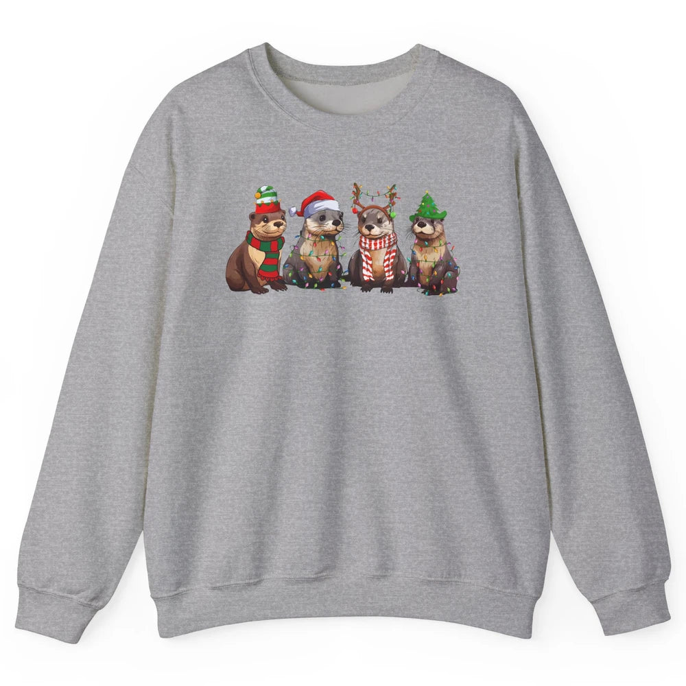 Otters Christmas Lights Sea Animal Christmas Otter Lovers Unisex Crewneck Sweatshirt