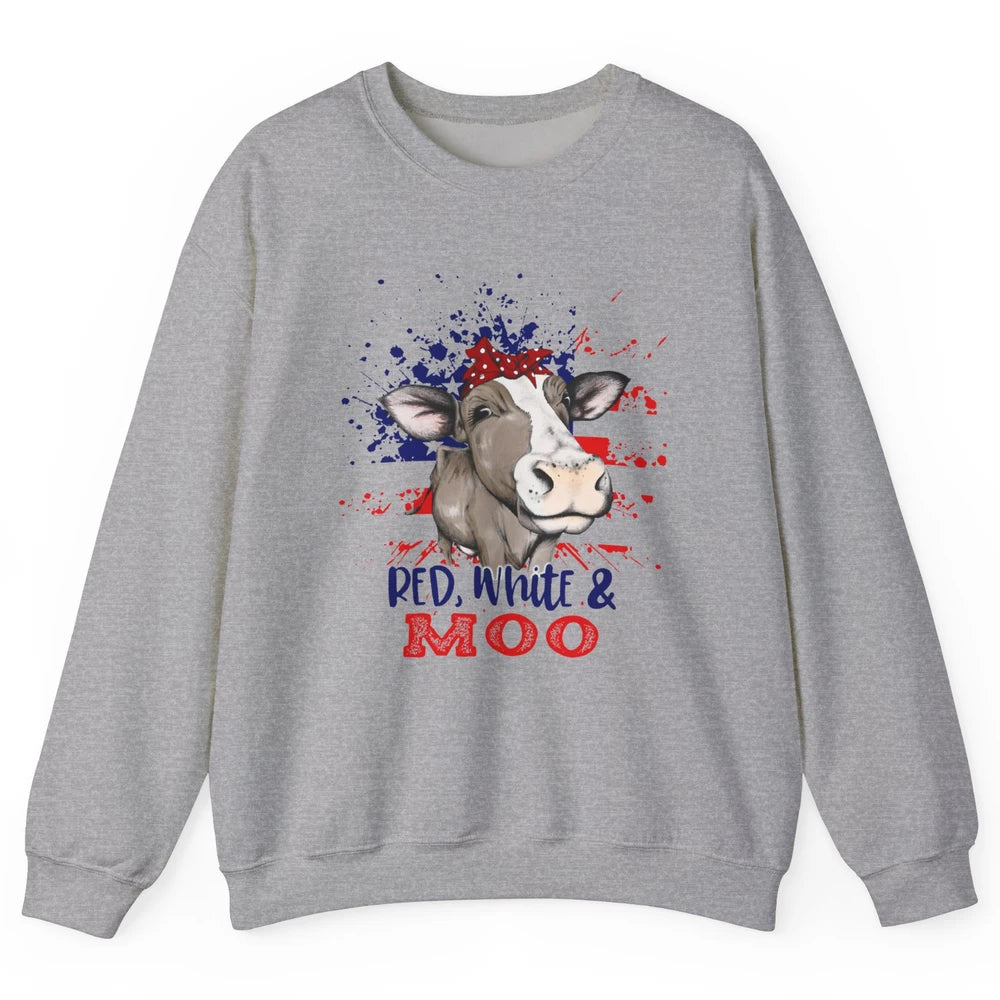 Red White Moo Cow America Flag 4th of July Patriotic Unisex Crewneck Sweatshirt
