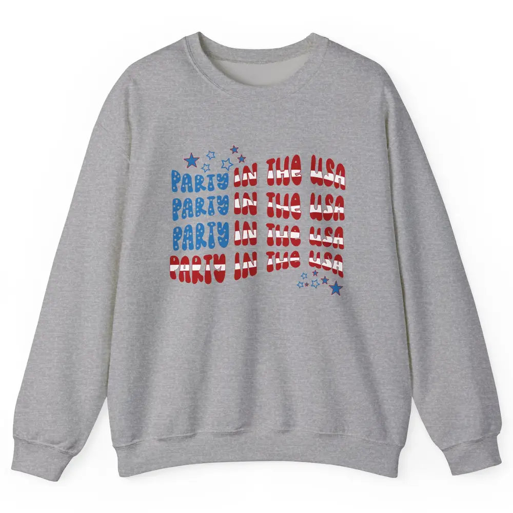 Retro July 4th Party In The USA Retro Stripe Star US Patriot Unisex Crewneck Sweatshirt