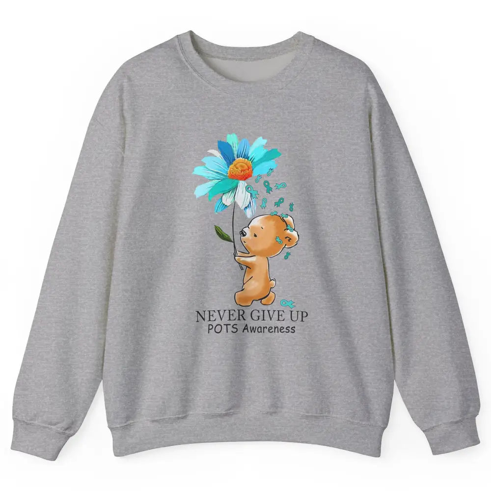 POTS Awareness Keep Going Daisy Bear Turquoise Sunflower Unisex Crewneck Sweatshirt