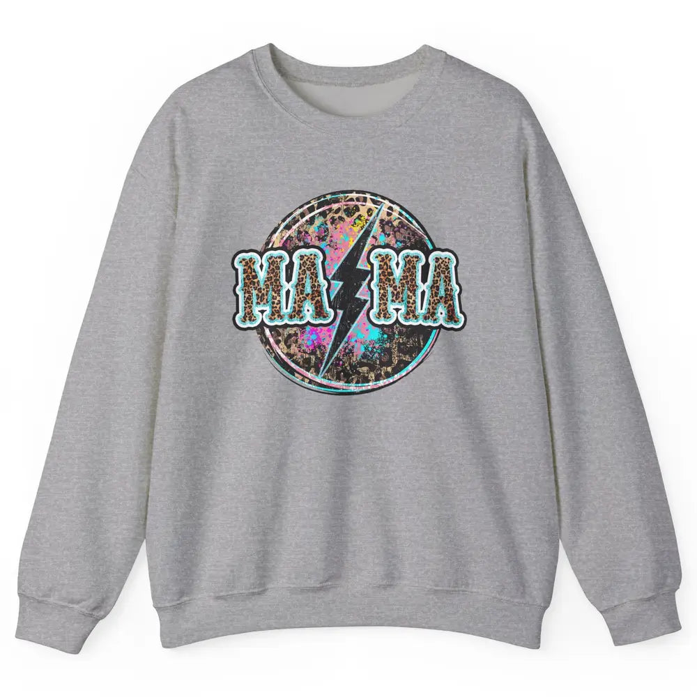 Retro Leopard Mama Lightning Bolt Western Country Bad Moms Unisex Crewneck Sweatshirt