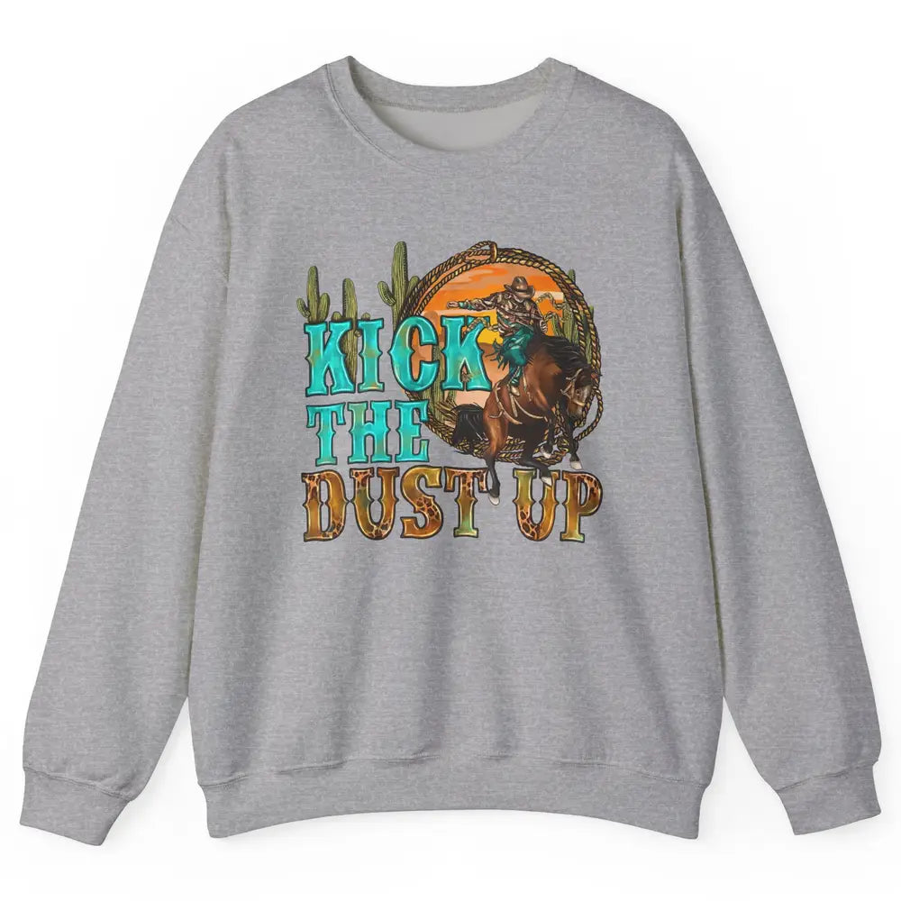 Retro Desert Cowboy Bucking Horse Kick The Dust Up Western Unisex Crewneck Sweatshirt
