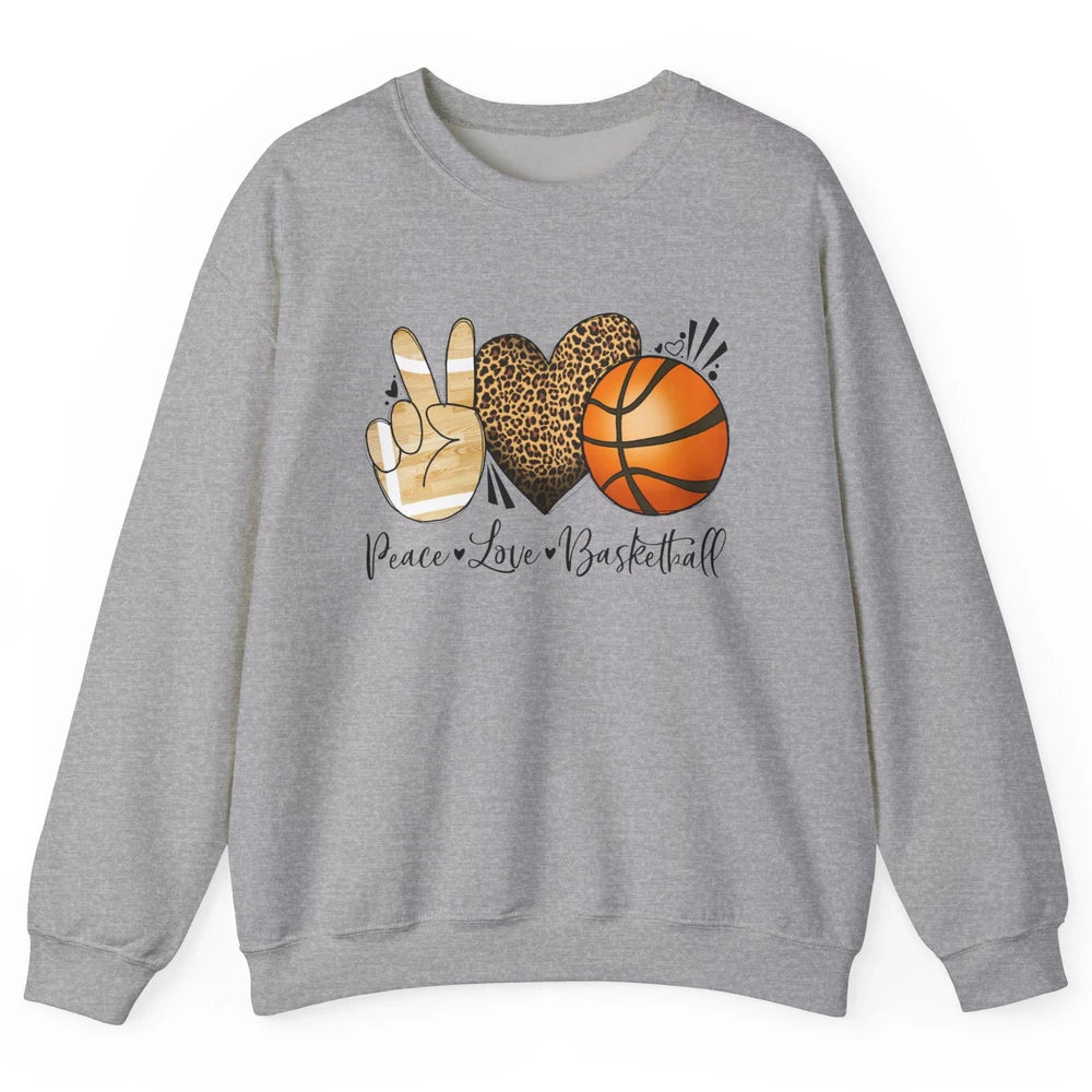 Peace Love Basketball Leopard Heart Basketball Lovers Gift Unisex Crewneck Sweatshirt