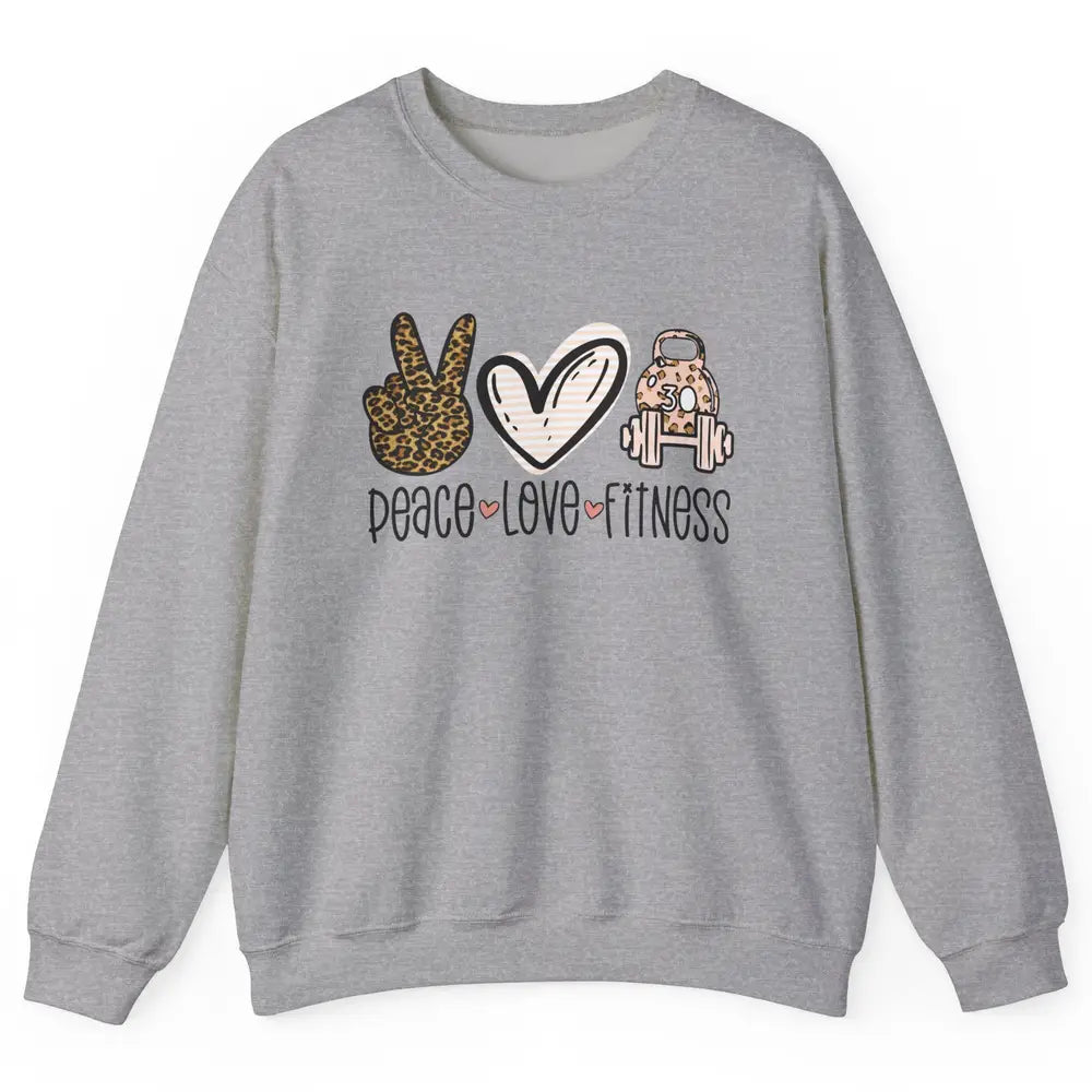 Peace Love Fitness Leopard Fitness Workout Gym Trainer Gift Unisex Crewneck Sweatshirt
