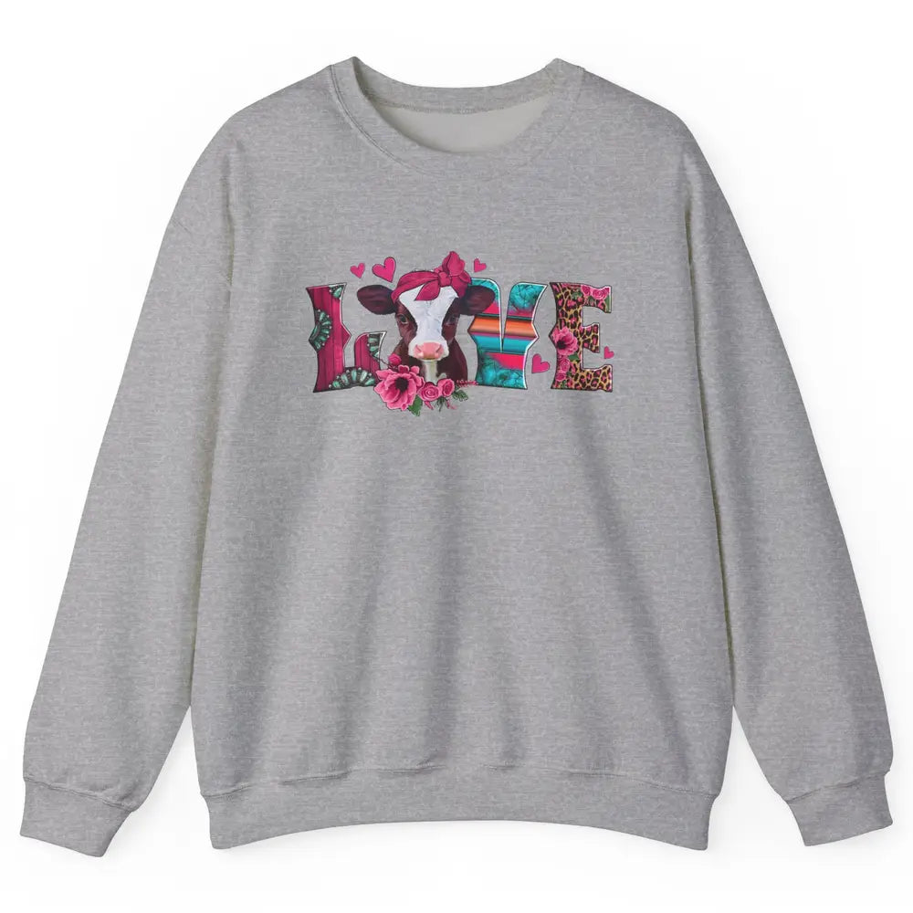 Pink Leopard Love Baby Calf Western Valentines Farm Animals Unisex Crewneck Sweatshirt