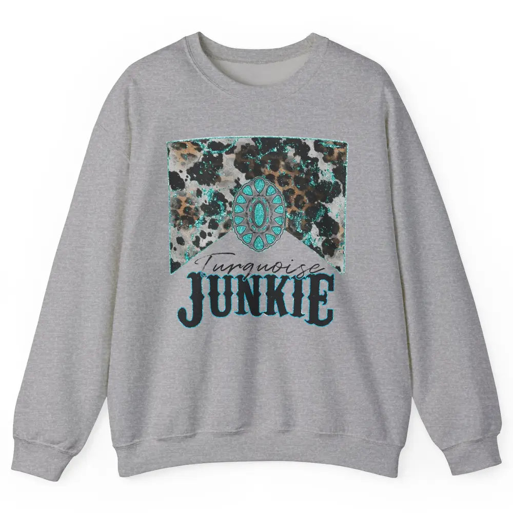 Retro Leopard Turquoise Junkie Gemstone Western Country Unisex Crewneck Sweatshirt