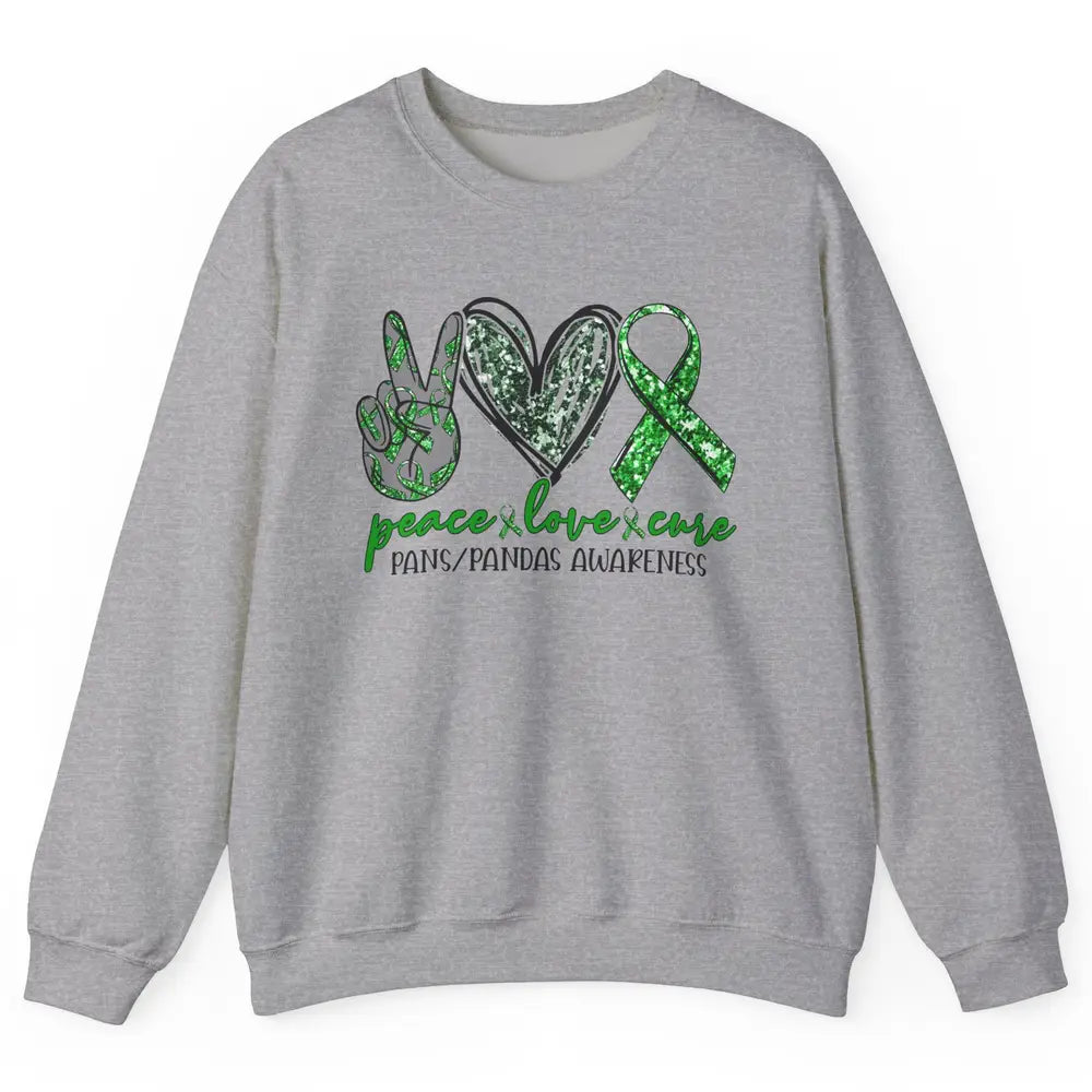 PANS/PANDAS Awareness Green Ribbon Peace Love Cure Unisex Crewneck Sweatshirt