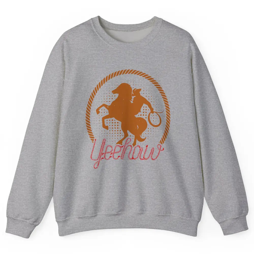 Retro Cowboy Lasso Hat Yeehaw Western Country Cowgirls Horse Unisex Crewneck Sweatshirt